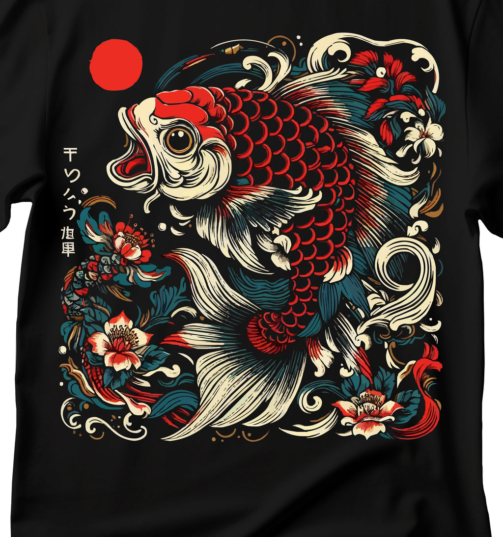 Vintage Japanese Koi Fish T-shirt Nautical Animal Asian Art Nouveau Japan T-shirt Urban Unisex Spring Shirt Tokyo Style