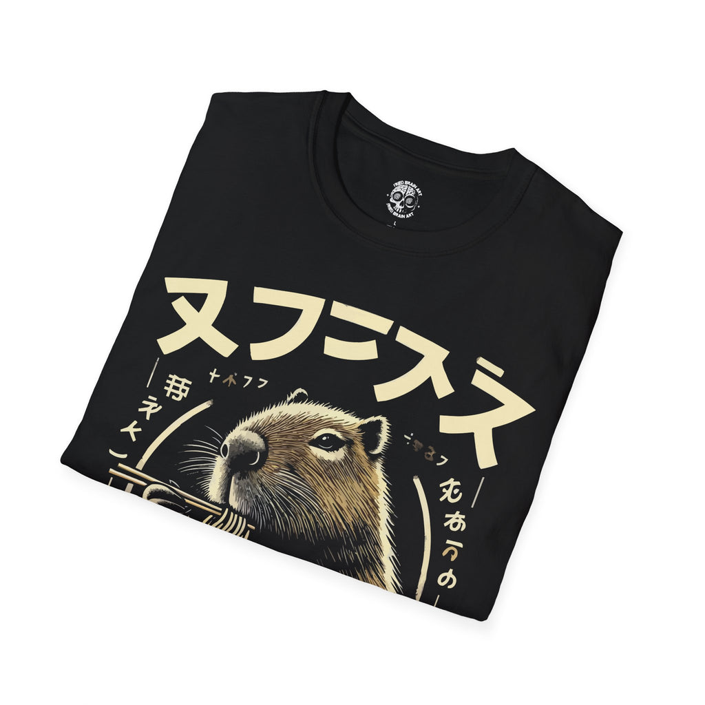 Retro Capybara Noodle Lover T-Shirt, Capybara Eating Ramen T-Shirt, Funny Capybara T-Shirt, Capybara Eating T-Shirt, Cute Capybara T-Shirt, Ramen T-Shirt