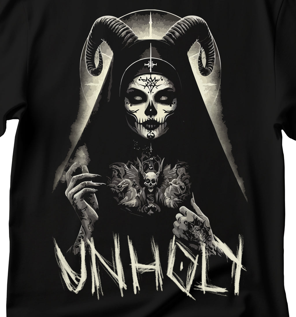 Unholy Nun T- Shirt, Funny Horror Choked Up Unholy Nun Satan Baphomet Gothic T-Shirt, Nun Shirt, Unholy Shirt, Halloween Shirt, Dark nun