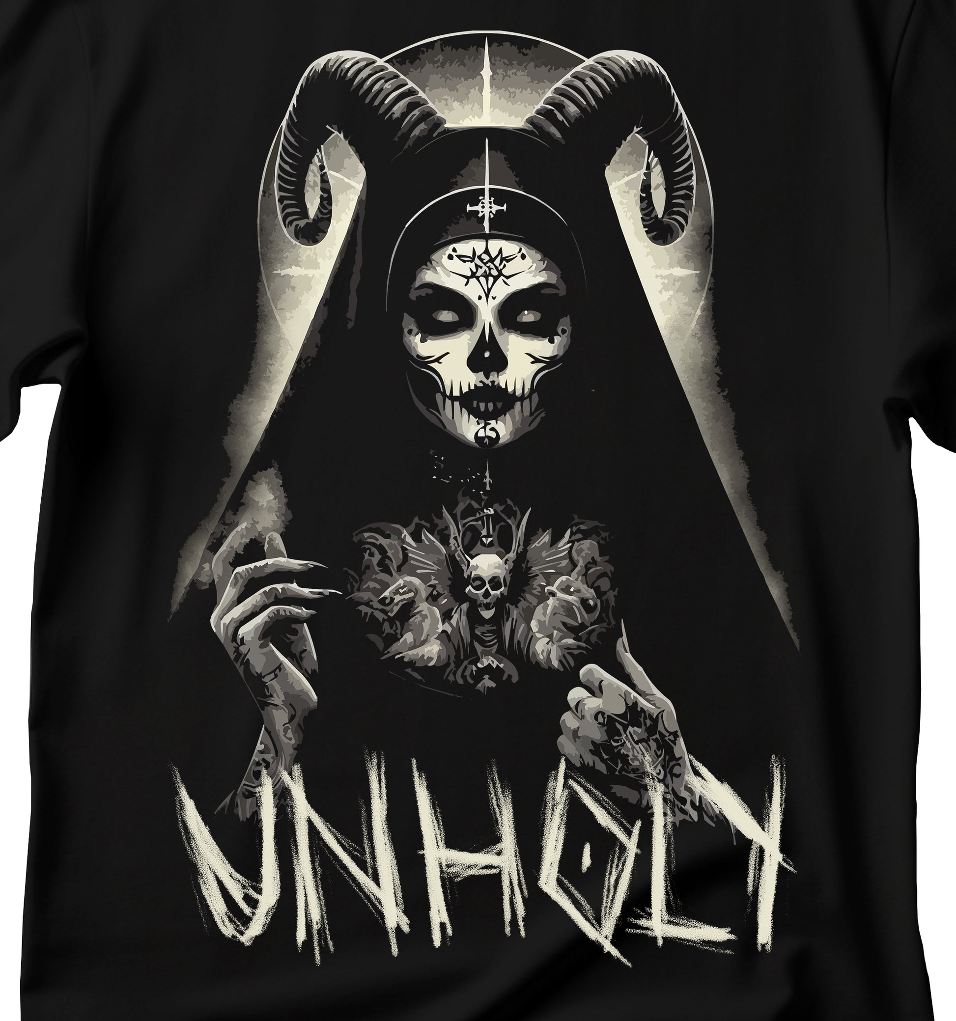 Unholy Nun T- Shirt, Funny Horror Choked Up Unholy Nun Satan Baphomet Gothic T-Shirt, Nun Shirt, Unholy Shirt, Halloween Shirt, Dark nun