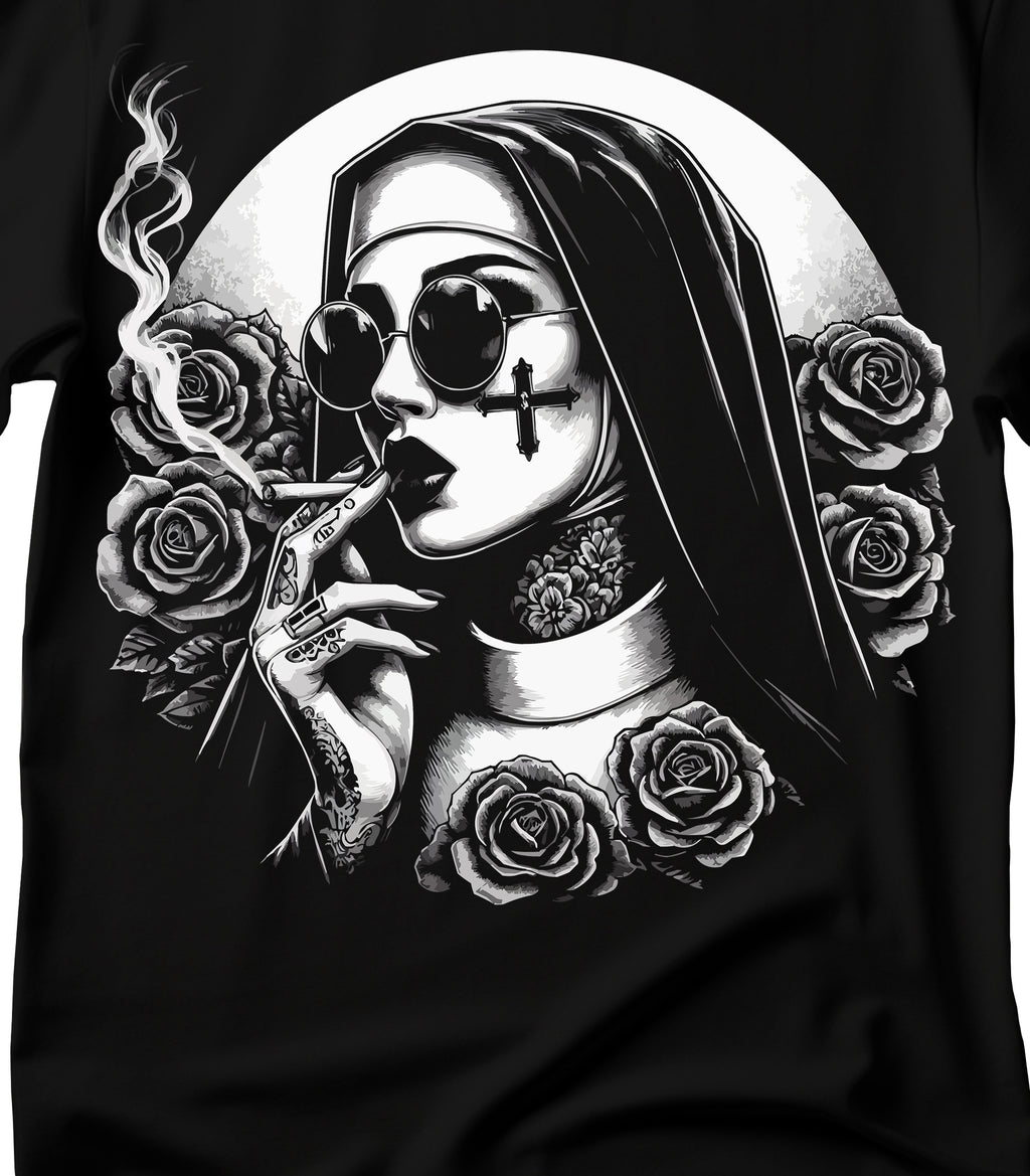 Unholy Nun T- Shirt, Funny Horror Choked Up Unholy Nun Satan Baphomet Gothic T-Shirt, Nun Shirt, Unholy Shirt, Halloween Shirt, Dark nun