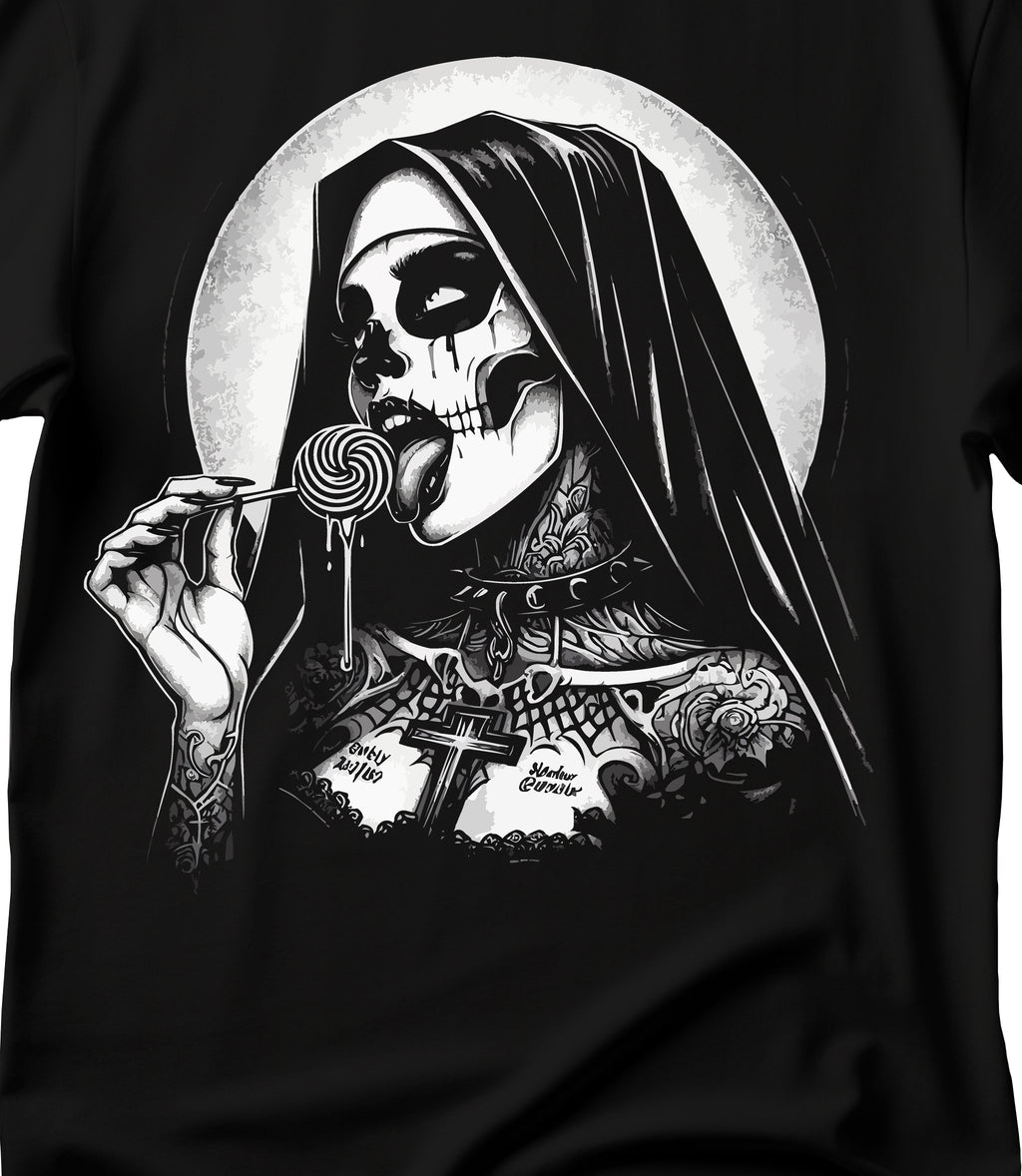 Unholy Nun T- Shirt, Funny Horror Choked Up Unholy Nun Satan Baphomet Gothic T-Shirt, Nun Shirt, Unholy Shirt, Halloween Shirt, Dark nun