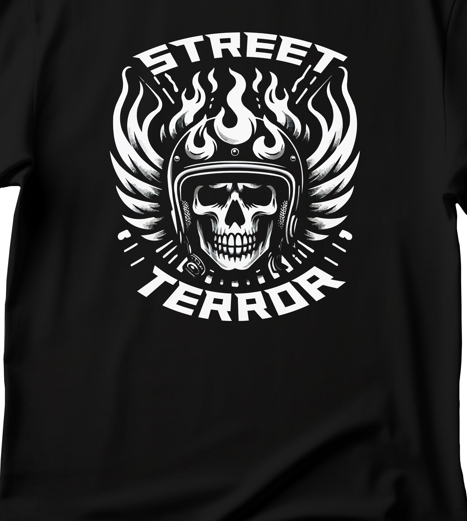 Skull and Flames Graphic T-Shirt, T-Shirt for Bikers, Streetwear, Street Terror T-Shirt, Skull T-Shirt, Race T-Shirt