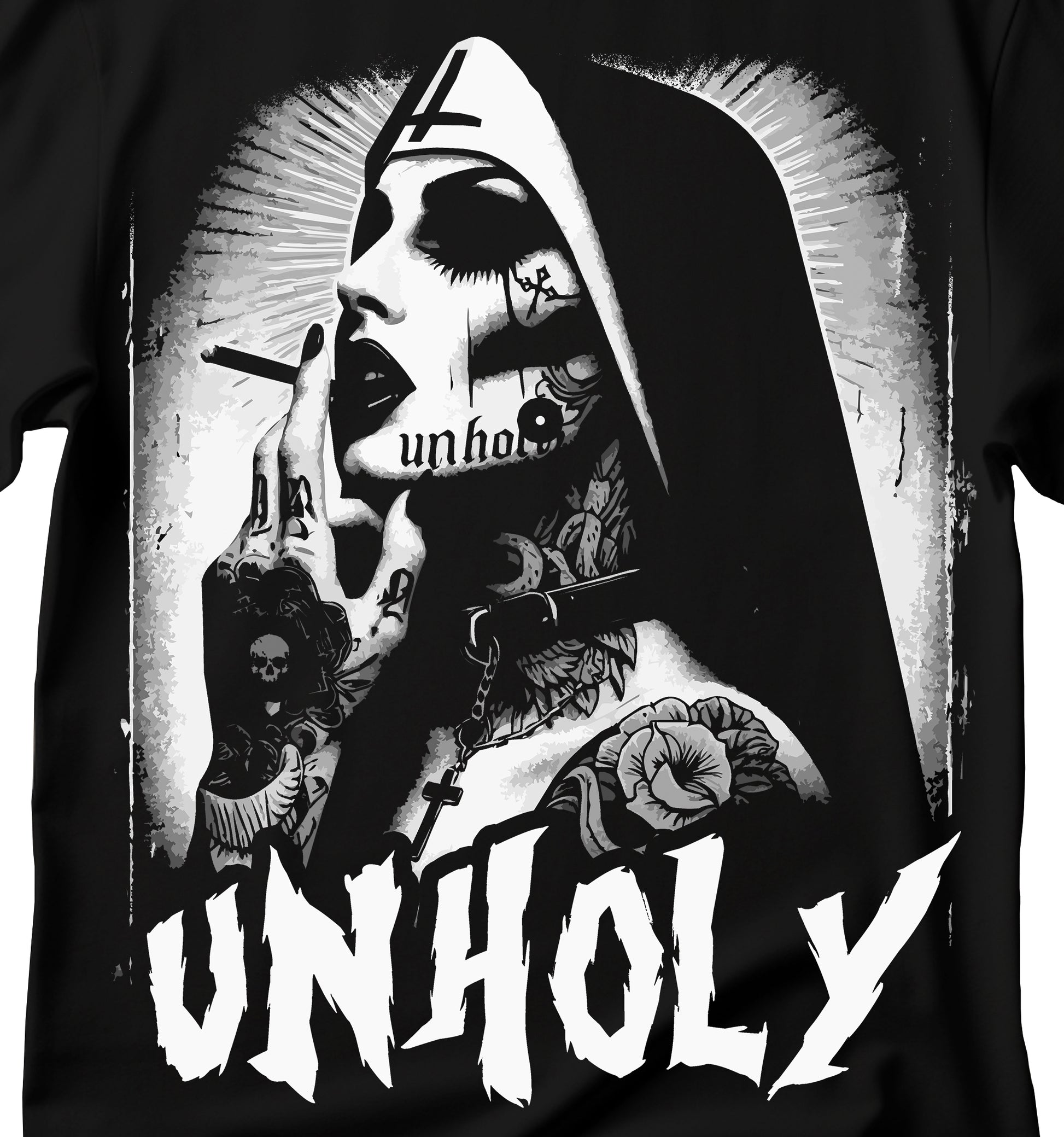 Unholy Nun T- Shirt, Funny Horror Choked Up Unholy Nun Satan Baphomet Gothic T-Shirt, Nun Shirt, Unholy Shirt, Halloween Shirt, Dark nun