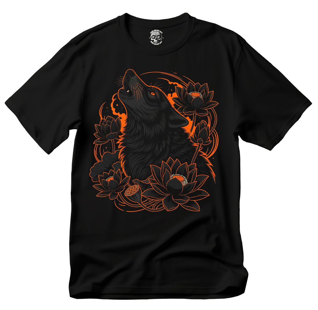 Howling Wolves Shirt Vintage Style Gothic Tee Unisex, Nature Shirt, Black Wolf T-Shirt, Flowers and Wolf T-Shirt