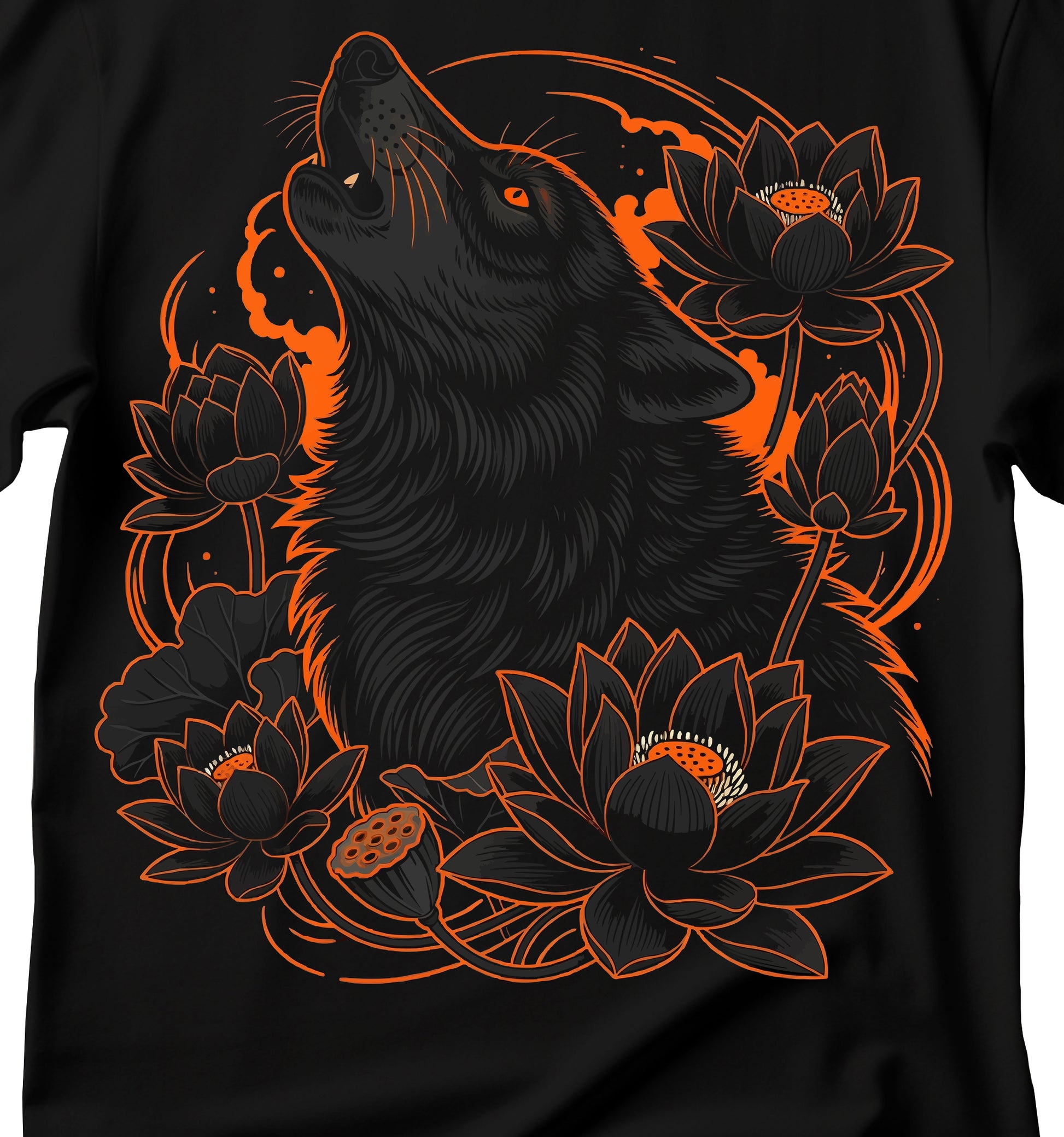 Howling Wolves Shirt Vintage Style Gothic Tee Unisex, Nature Shirt, Black Wolf T-Shirt, Flowers and Wolf T-Shirt