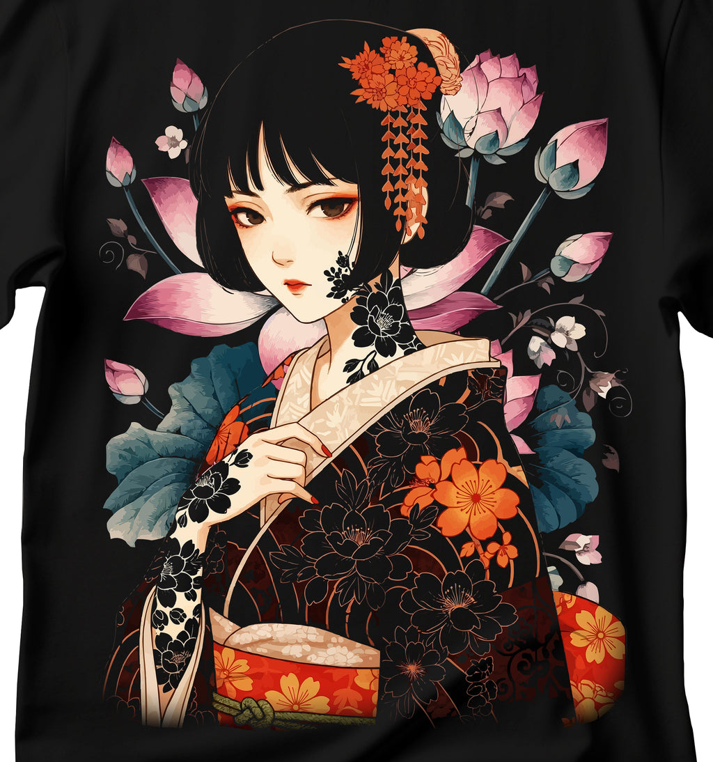 Japanese geisha t-shirt, geisha t-shirt, Japanese art t-shirt, Cute anime geisha t-Shirt, Anime Girl T-Shirt