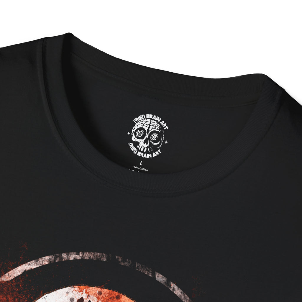 Edgy Skull Graphic Unisex Softstyle T-Shirt, Brutal Dark Calligraphy T-shirt With Skull, Dark Art T-shirt, Skull T-shirt, Rock and Roll T-shirt.