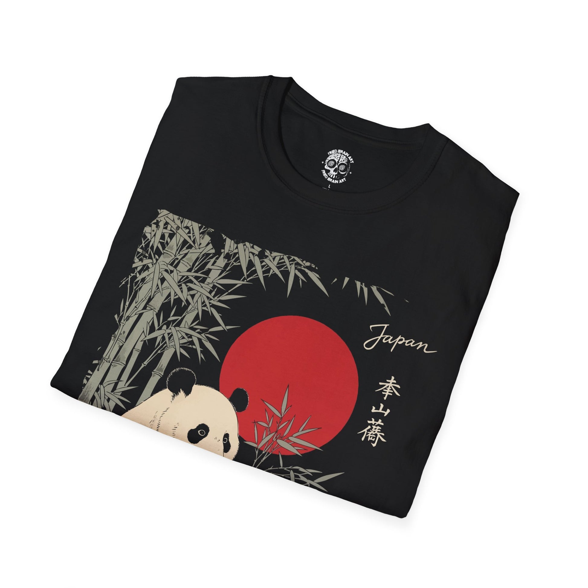 Panda bear t-shirt with bamboo in traditional Japanese painting style, unisex panda bear t-shirt, cute panda bear t-shirt.