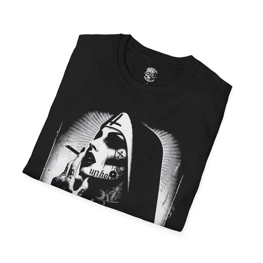 Unholy Nun T- Shirt, Funny Horror Choked Up Unholy Nun Satan Baphomet Gothic T-Shirt, Nun Shirt, Unholy Shirt, Halloween Shirt, Dark nun