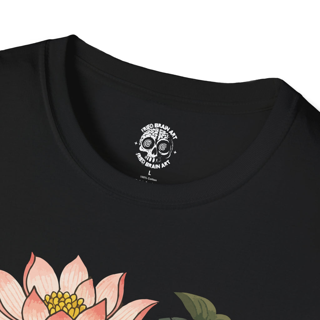 Serpent & Lotus Graphic Tee, Japanese style snake t-shirt with lotto flowers, snake t-shirt, lotto flowers t-shirt, traditional Japanese art t-shirt