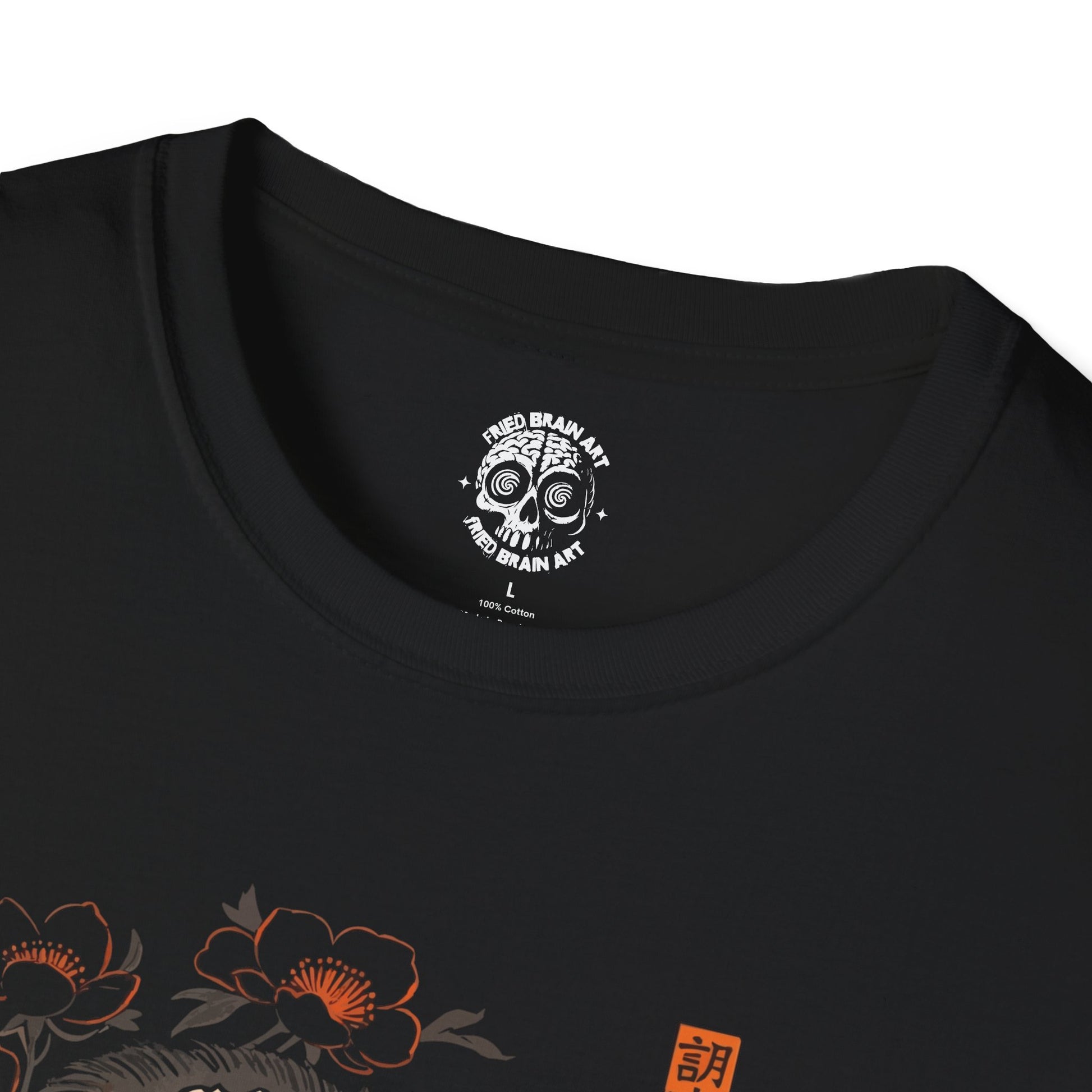 Black wolf shirt in Japanese painting style, Wildflower Wolf Shirt, Vintage Flowers Animal, Black wolf shirt