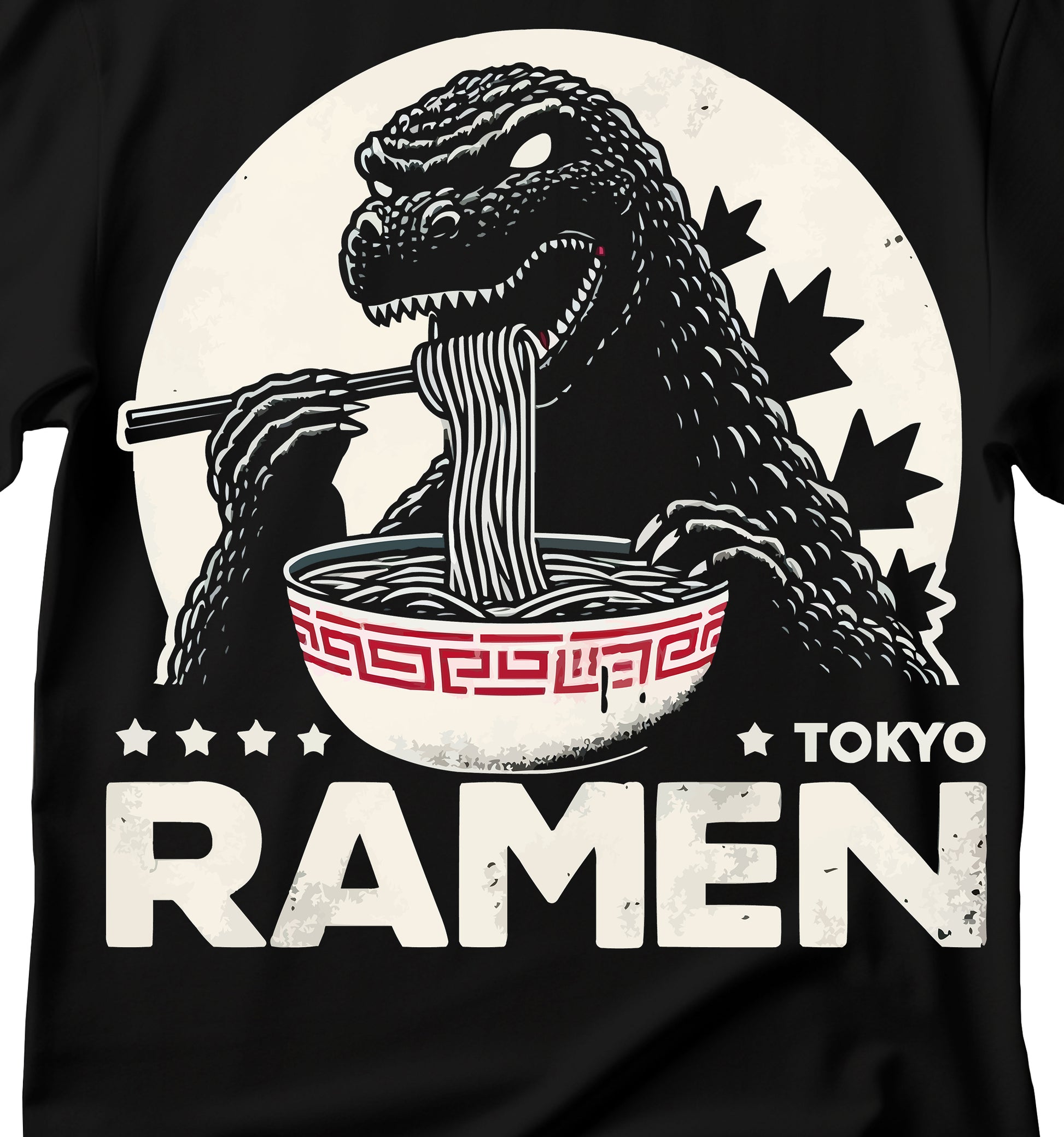 Godzilla Ramen T-Shirt, Vintage Godzilla Giant Monster eating ramen T-shirt, Funny Godzilla Ramen Shirt,  Funny Dinosaur eating ramen T- shirt, Japanese Food Shirt