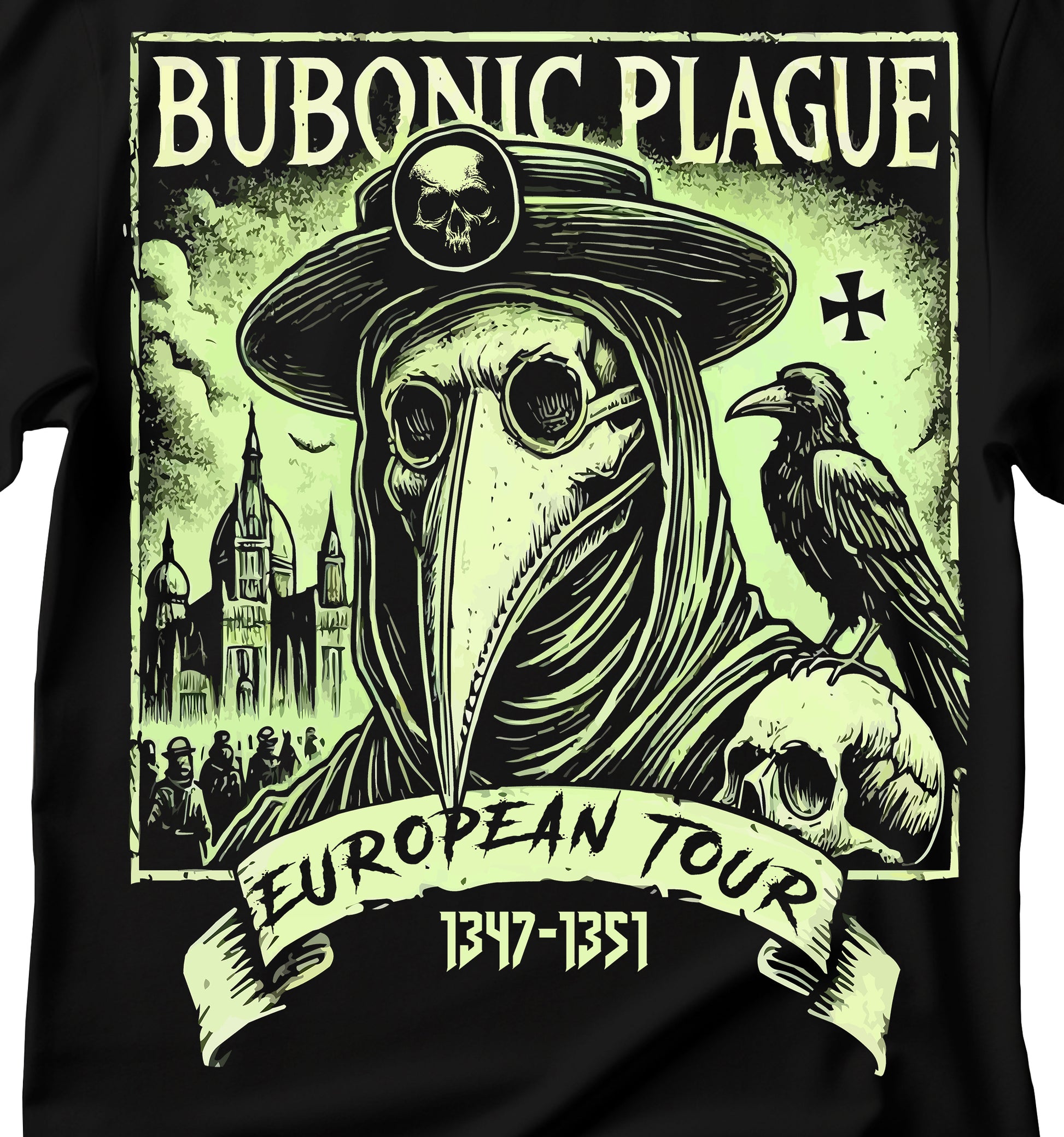 Bubonic Plague European Tour T-Shirt, Black Death T-Shirt | Plague Doctor Shirt | Gothic Grunge Clothing | Horror Goth Aesthetic | History Shirt | Dark Art Shirt
