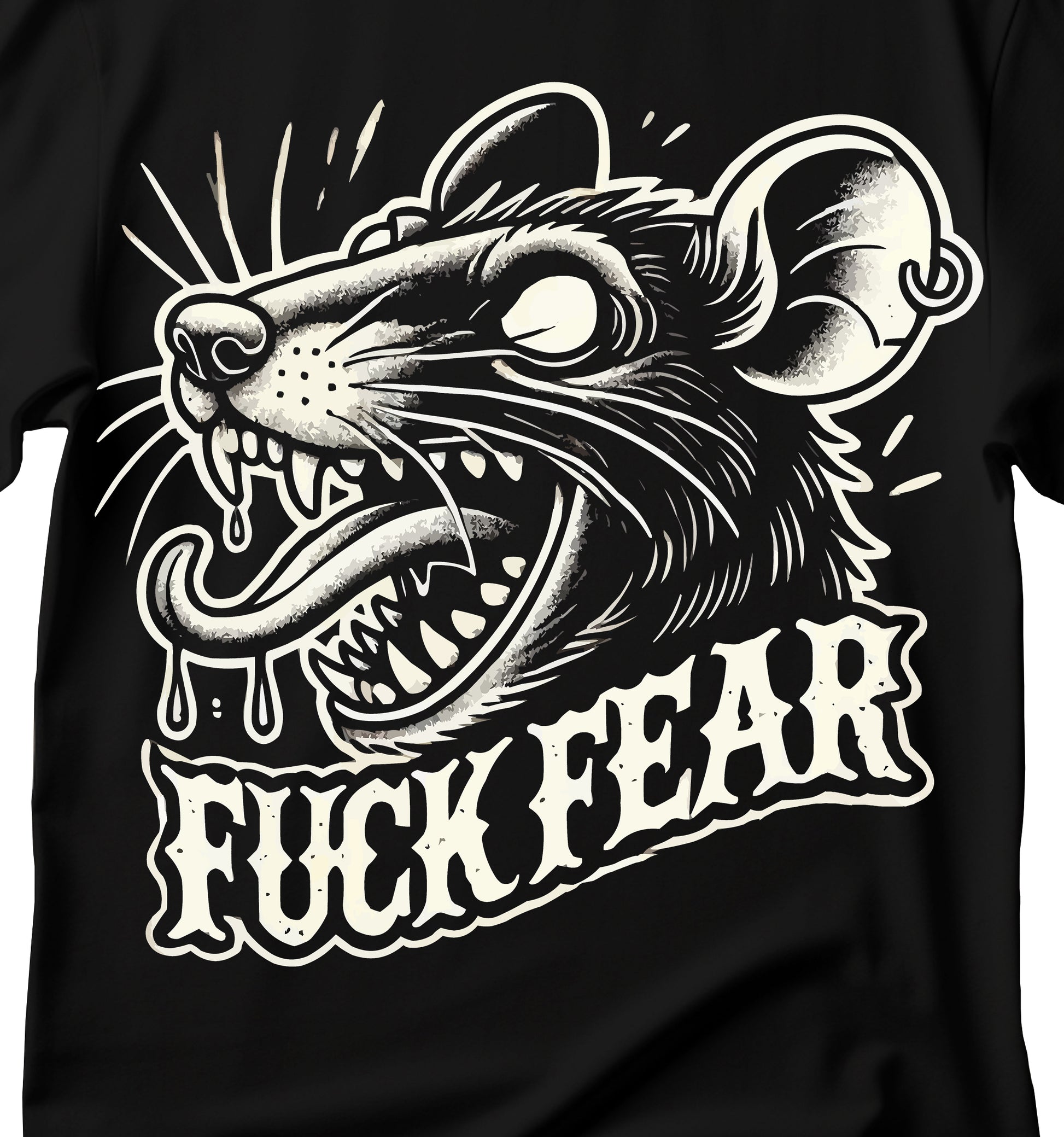 Edgy Graphic Tee - "F*** Fear, F**k Fear T-Shirt, Black Rat T-Shirt, Rat T-shirt, Rat Tattoo T-Shirt, Traditional Tattoo T-shirt
