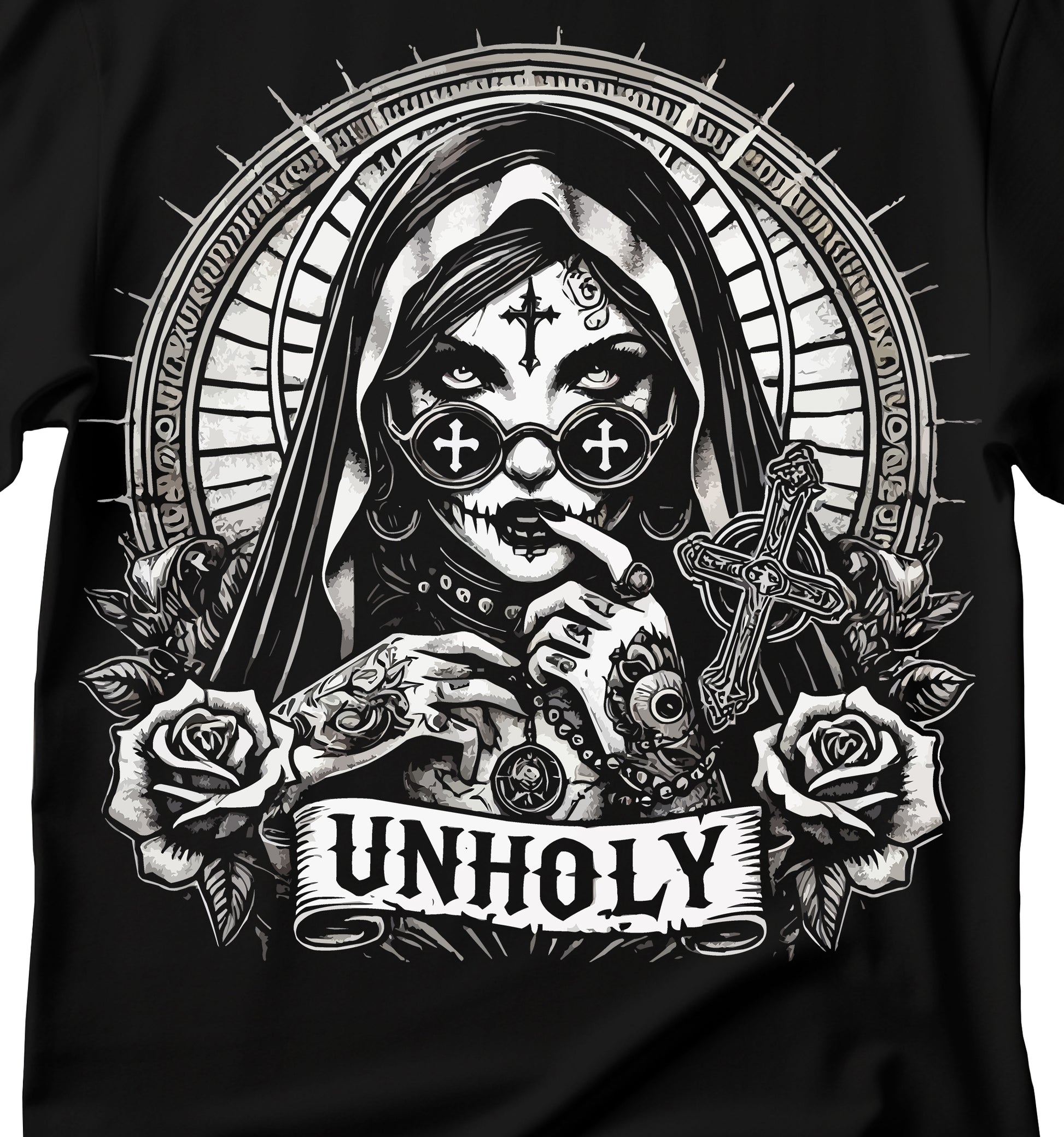 Unholy Nun T- Shirt, Funny Horror Choked Up Unholy Nun Satan Baphomet Gothic T-Shirt, Nun Shirt, Unholy Shirt, Halloween Shirt, Dark nun