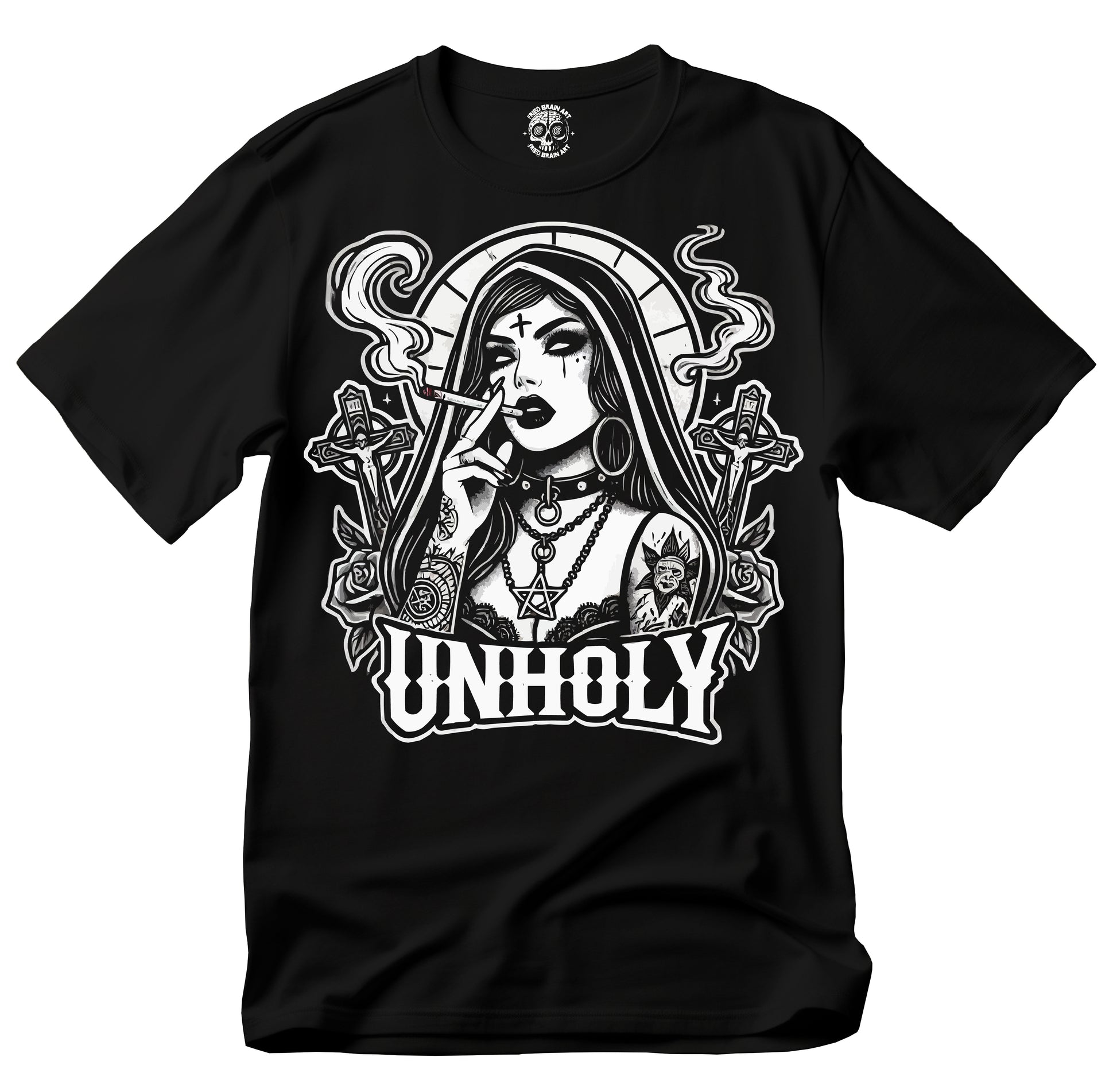 Unholy Nun T- Shirt, Funny Horror Choked Up Unholy Nun Satan Baphomet Gothic T-Shirt, Nun Shirt, Unholy Shirt, Halloween Shirt, Dark nun
