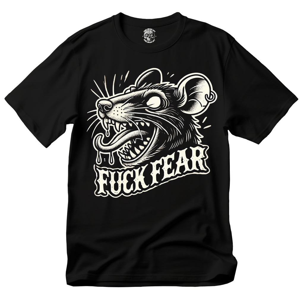Edgy Graphic Tee - "F*** Fear, F**k Fear T-Shirt, Black Rat T-Shirt, Rat T-shirt, Rat Tattoo T-Shirt, Traditional Tattoo T-shirt