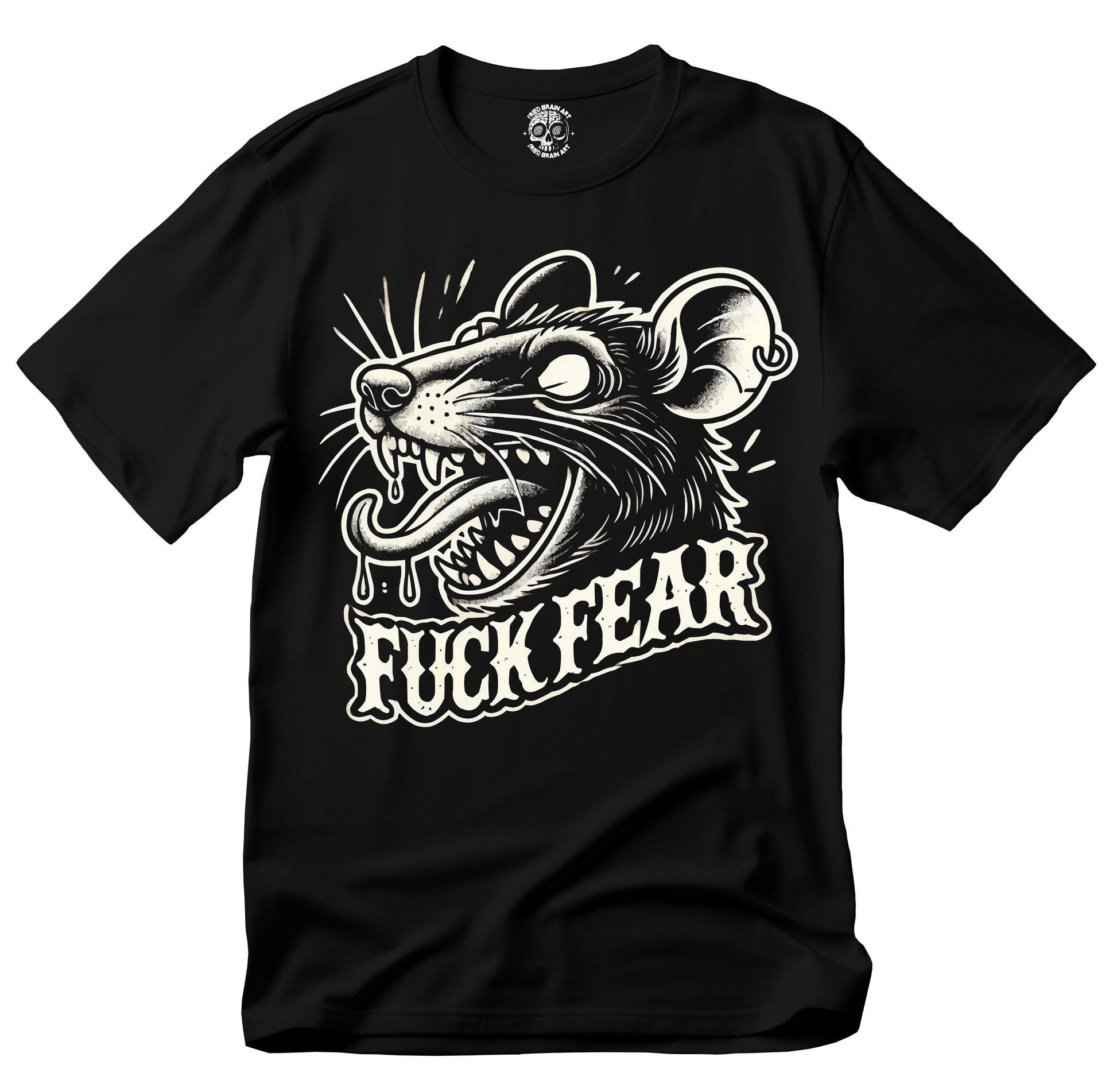 Edgy Graphic Tee - "F*** Fear, F**k Fear T-Shirt, Black Rat T-Shirt, Rat T-shirt, Rat Tattoo T-Shirt, Traditional Tattoo T-shirt