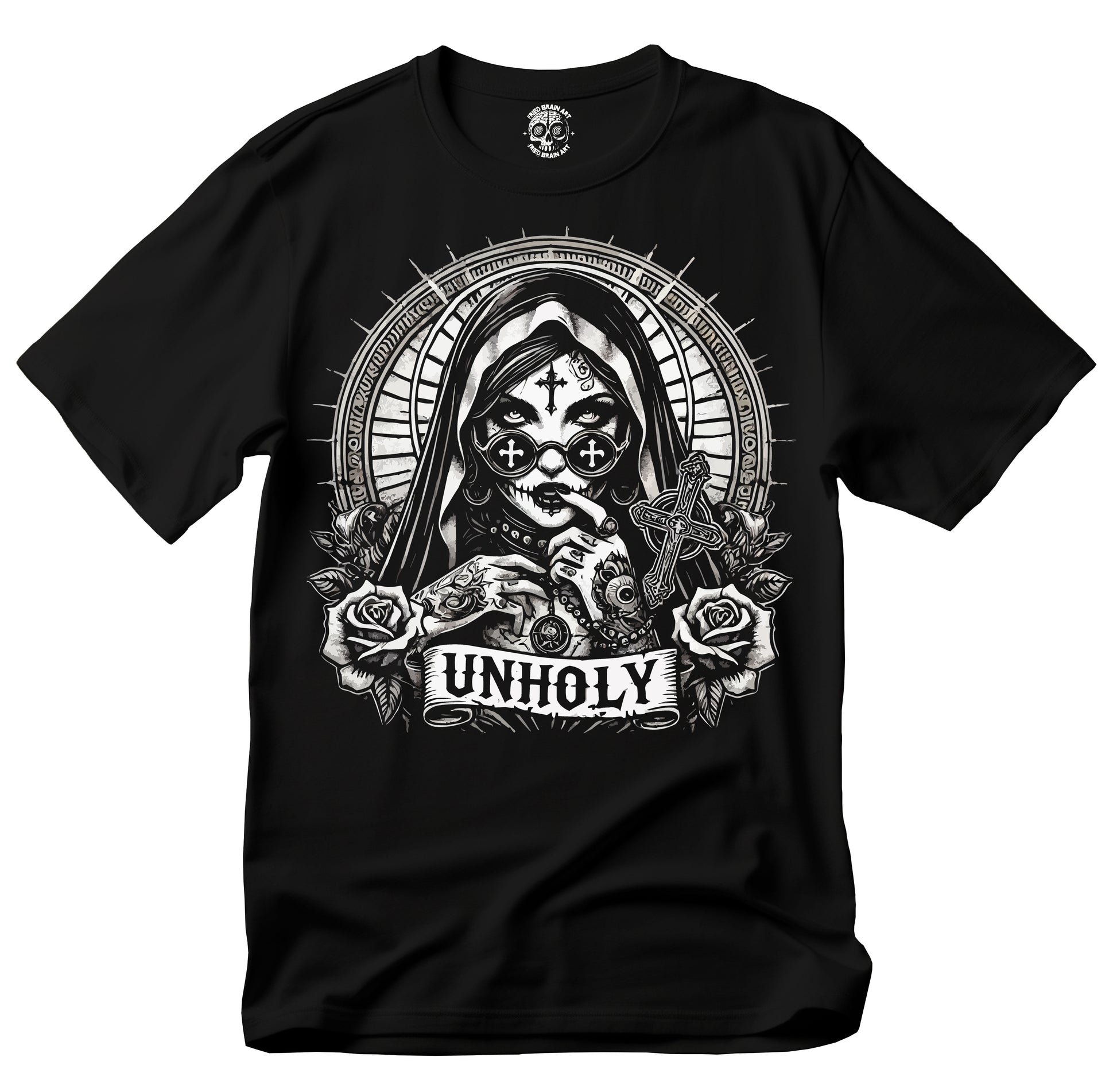 Unholy Nun T- Shirt, Funny Horror Choked Up Unholy Nun Satan Baphomet Gothic T-Shirt, Nun Shirt, Unholy Shirt, Halloween Shirt, Dark nun
