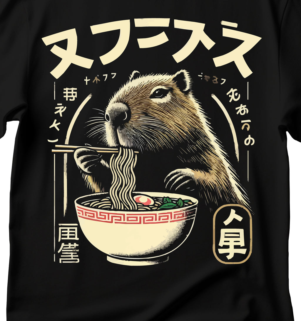 Retro Capybara Noodle Lover T-Shirt, Capybara Eating Ramen T-Shirt, Funny Capybara T-Shirt, Capybara Eating T-Shirt, Cute Capybara T-Shirt, Ramen T-Shirt