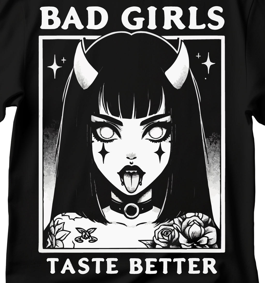 Bad Girls Taste Better T-Shirt, Anime Demon Girl T-Shirt, Anime Girl T-Shirt, Gothic Girl T-Shirt, Anime T-Shirt, Gothic T-Shirt