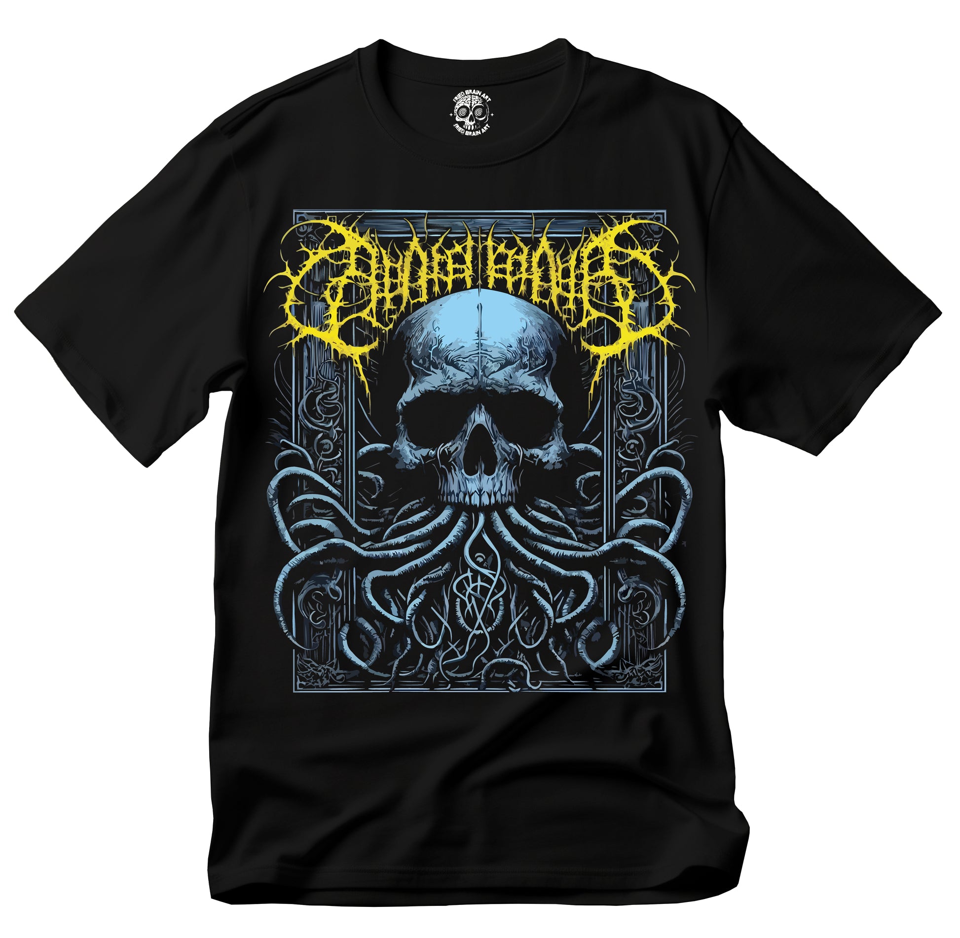 Dark Skull & Tentacles Design, Gothic T-Shirt, Dark Skull T-Shirt in Blue Tones, Gothic T-Shirt, Dark Art T-Shirt, Horror T-Shirt, Rock And Roll T-Shirt