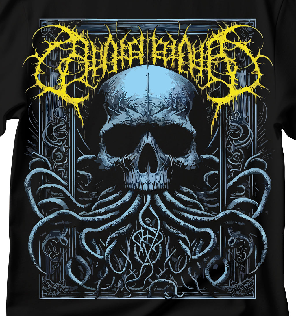 Dark Skull & Tentacles Design, Gothic T-Shirt, Dark Skull T-Shirt in Blue Tones, Gothic T-Shirt, Dark Art T-Shirt, Horror T-Shirt, Rock And Roll T-Shirt