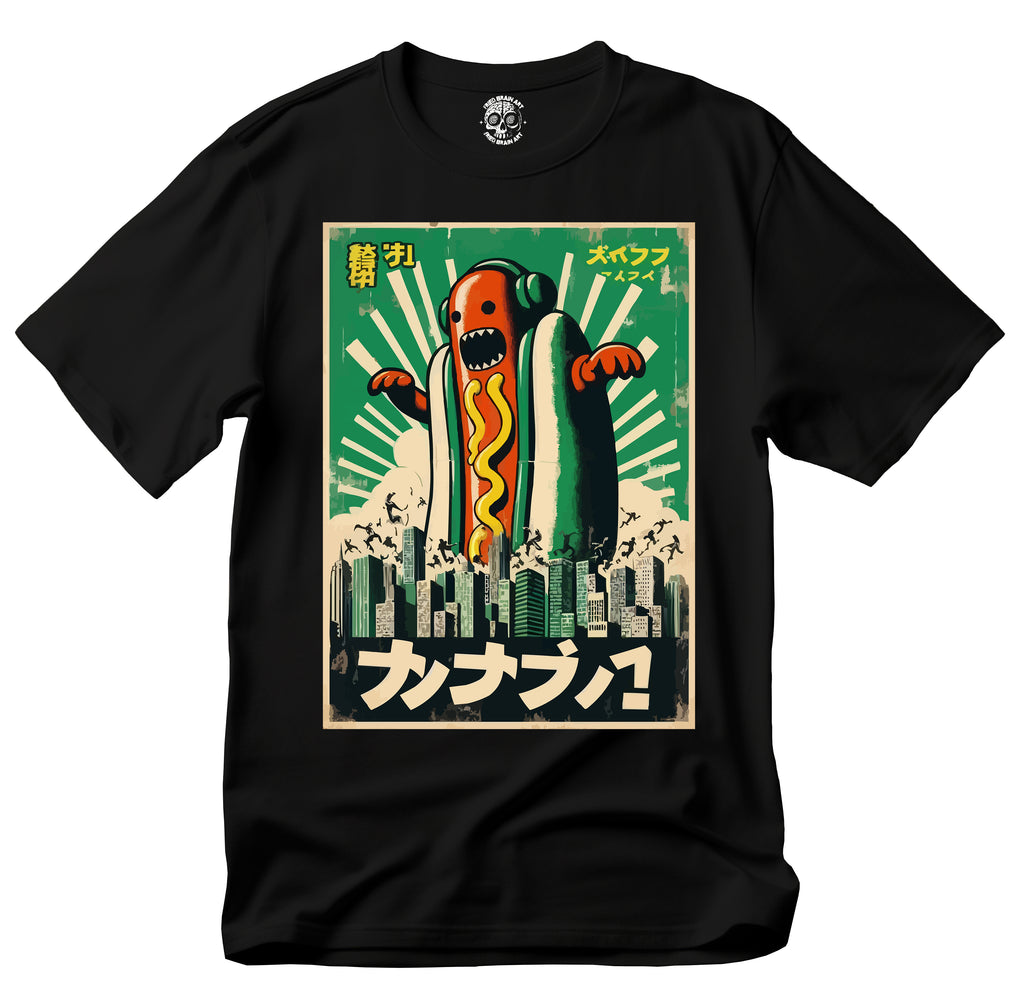 Retro Hot Dog Monster  T-Shirt, Funny Tee, Funny Hot Dog Monster T-Shirt, Funny Kaiju Hot Dog T-Shirt, Vintage Funny Hot Dog T-Shirt, Funny Hot Dog T-Shirt Attacking a City