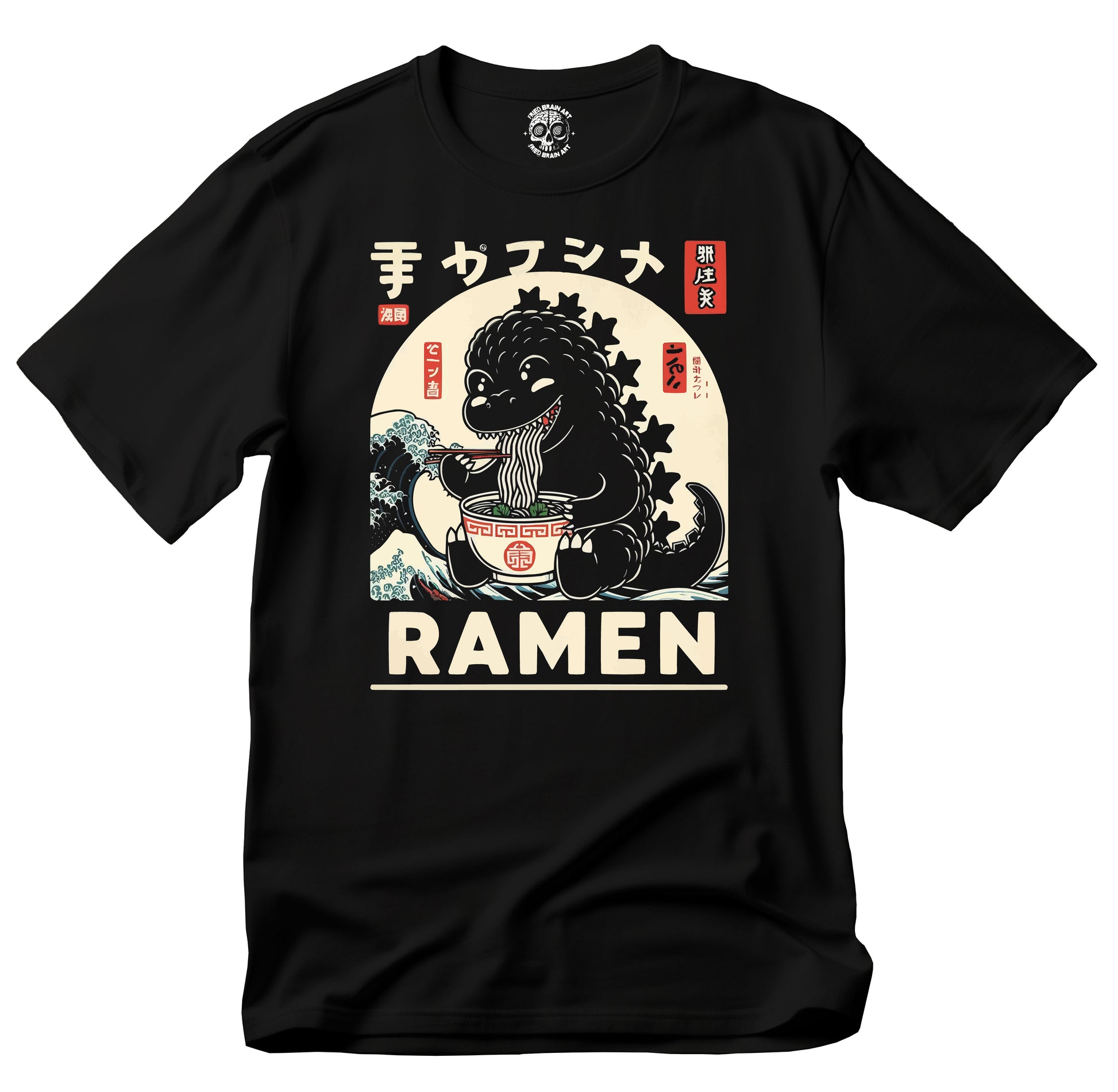 Cute Godzilla Ramen T-Shirt, Kawaii Tee, Anime Gift, Japanese Art Shirt,  Funny Food Humor T-Shirt, Vintage Godzilla Giant Monster eating ramen T-shirt,