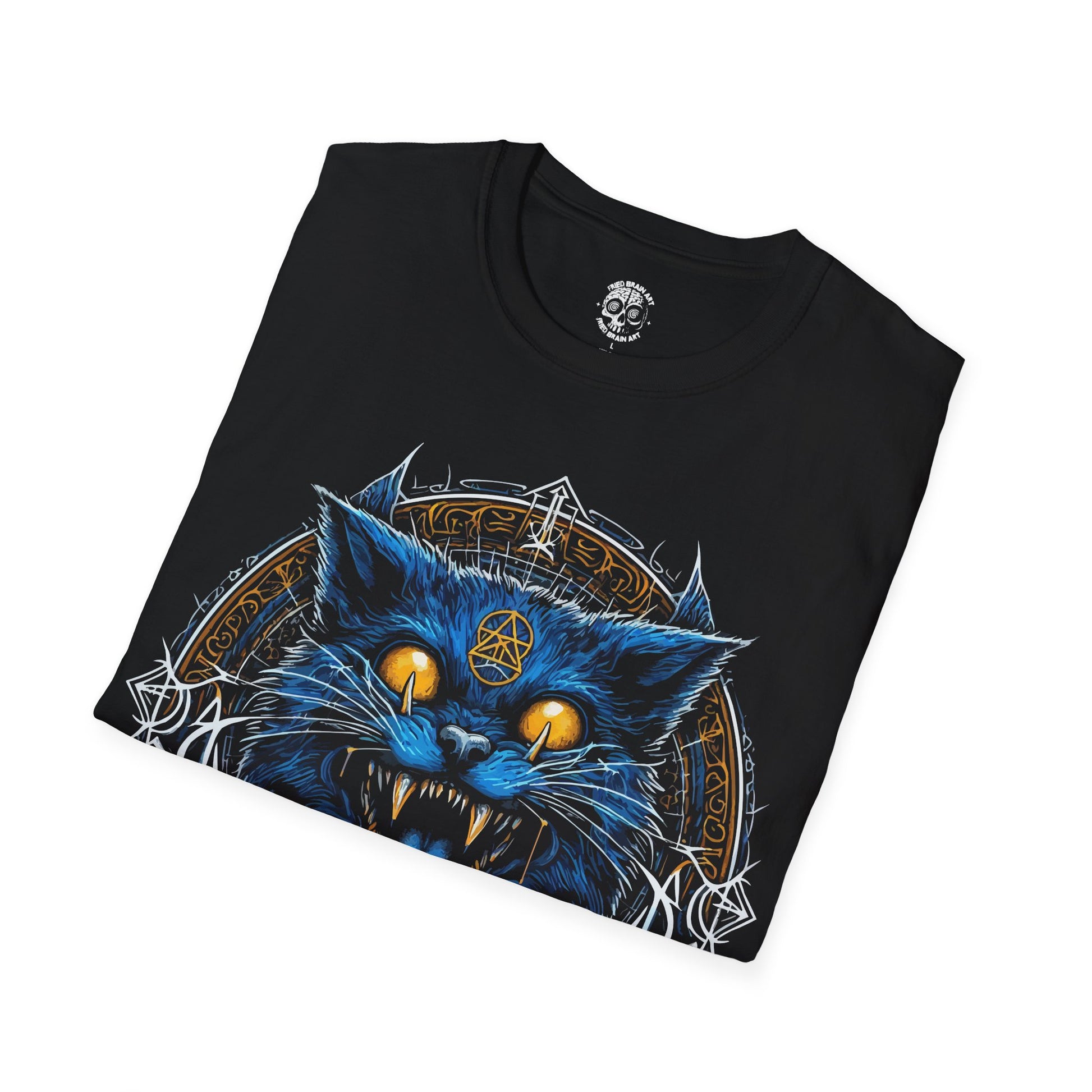 Mystical Cat Graphic Tee | Unisex Softstyle T-Shirt for Cat Lovers, Gift for Birthday, Halloween, Everyday Wear, Unique Statement Shirt