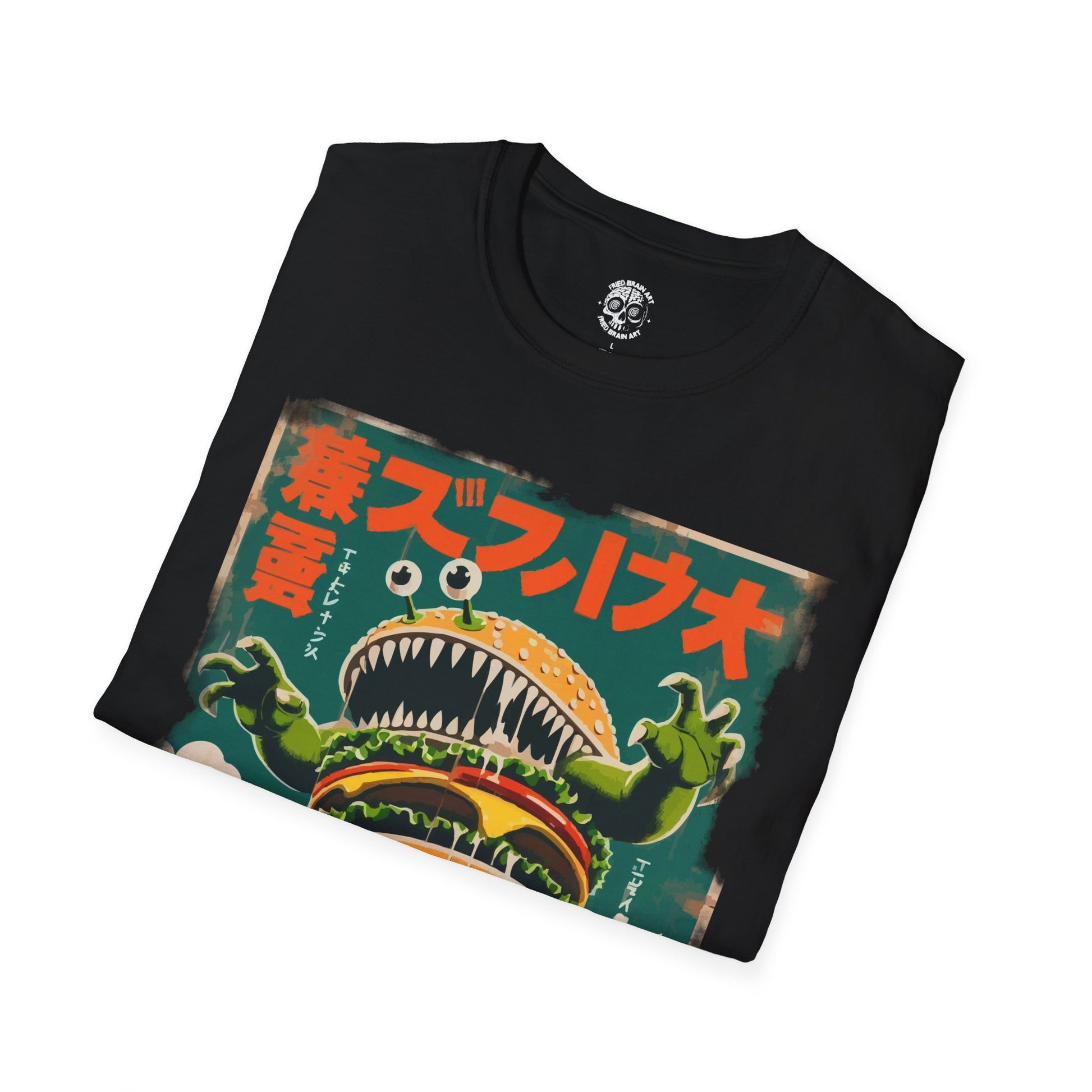 Retro Monster Burger  T-Shirt, Funny Monster Burger T-Shirt, Funny Kaiju Burger T-Shirt, Vintage Funny Burger T-Shirt, Funny Burger Attacking A City T-Shirt