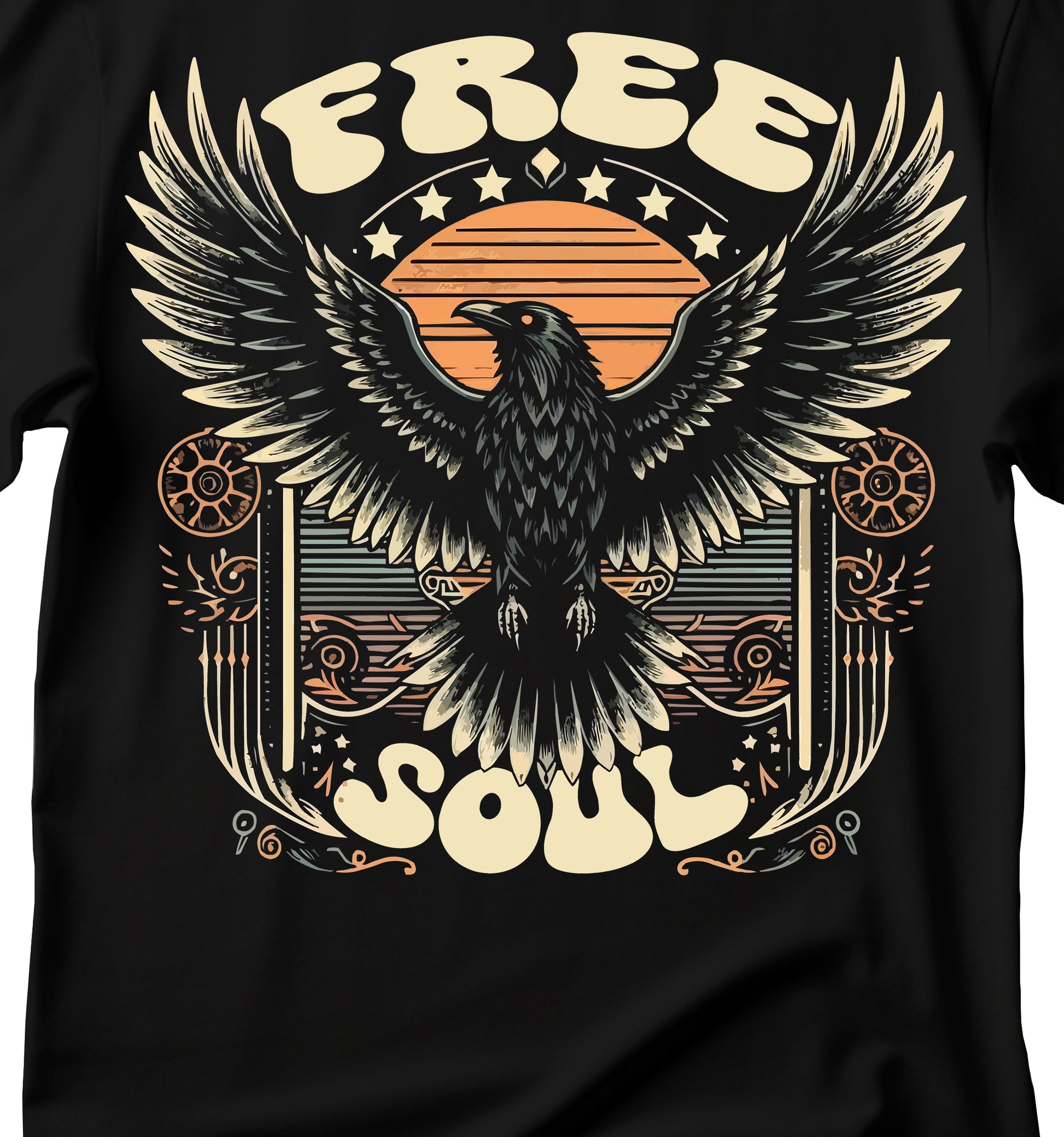 Free Soul Unisex Softstyle T-Shirt, Vintage Graphic Tee, Boho Spirit Wear, Bird Lover Gift, Crow T-Shirt
