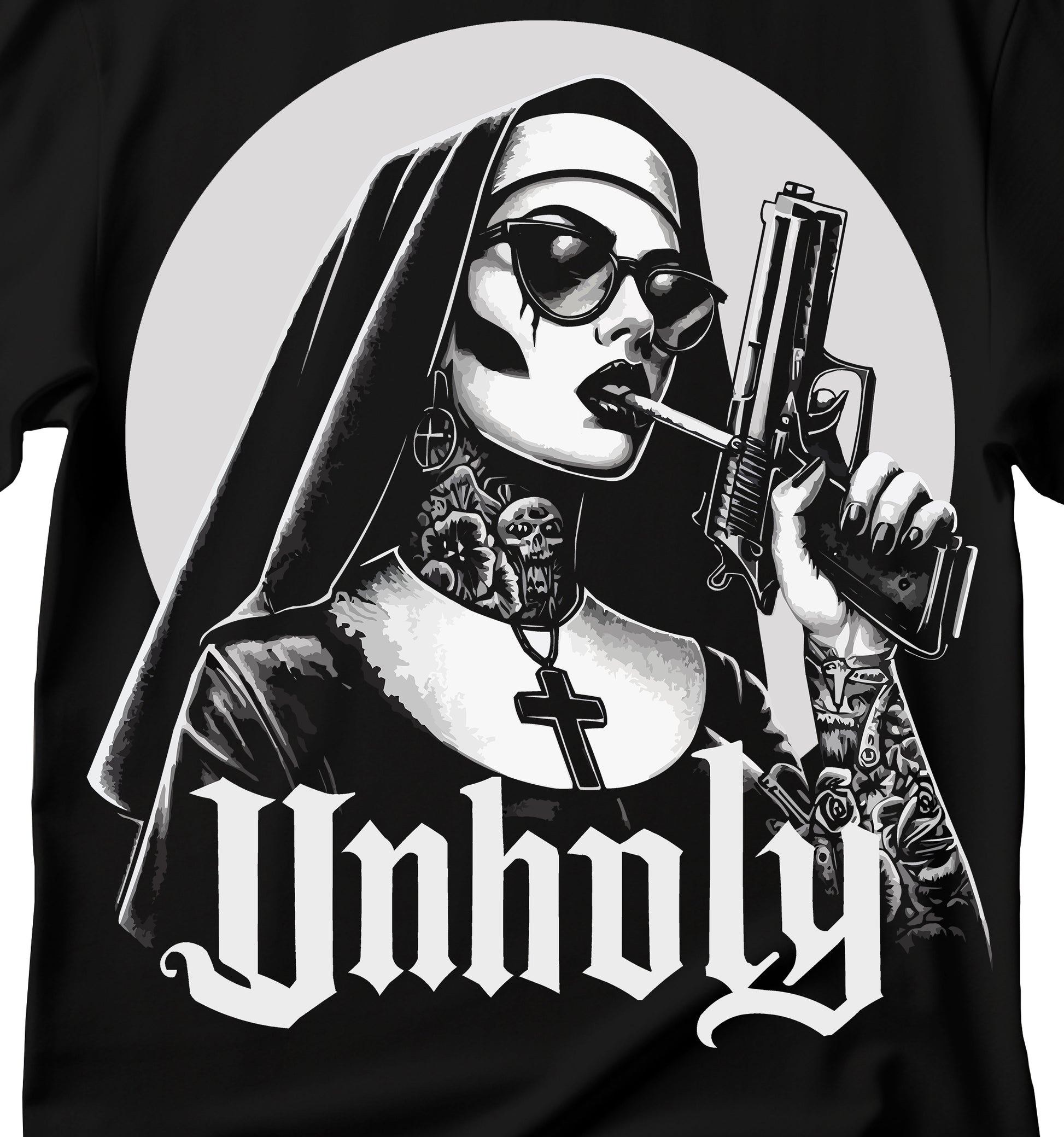 Unholy Nun T- Shirt, Funny Horror Choked Up Unholy Nun Satan Baphomet Gothic T-Shirt, Nun Shirt, Unholy Shirt, Halloween Shirt, Dark nun