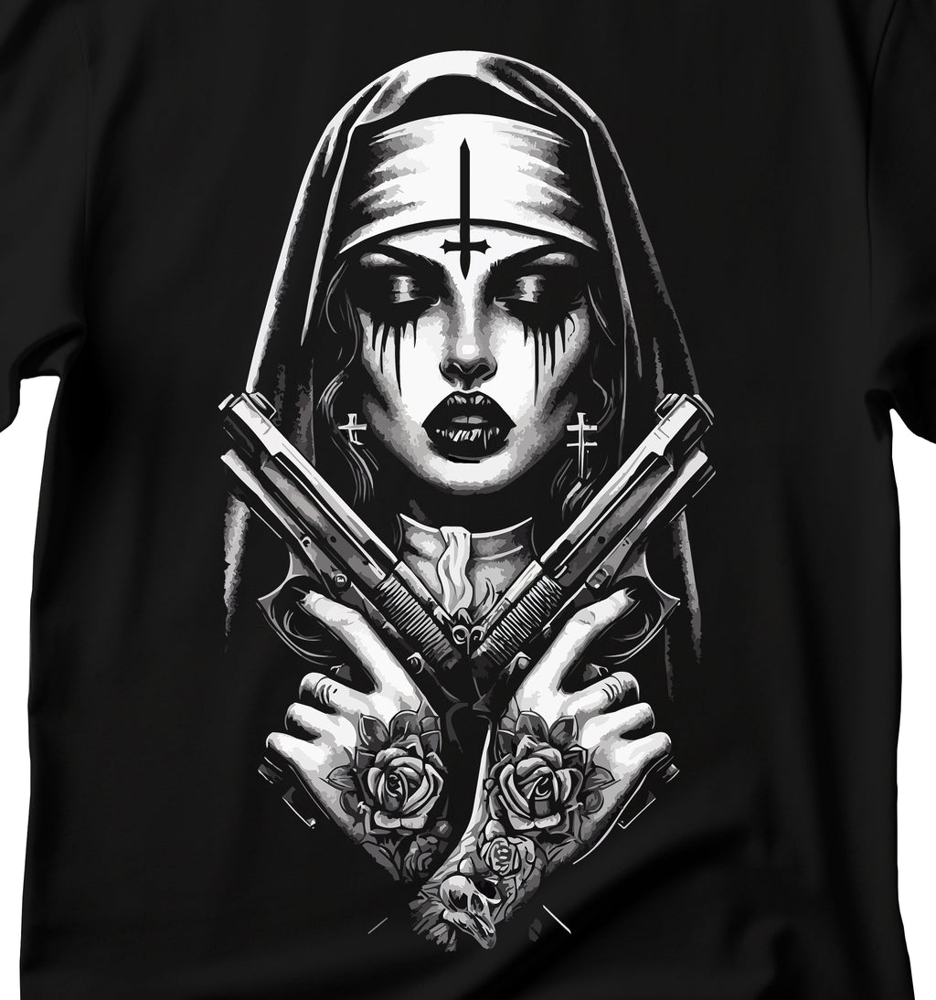 Gothic Nun  T-Shirt, Unisex Tee, Edgy Apparel, Unholy Nun T- Shirt, Funny Horror Choked Up Unholy Nun Satan Baphomet Gothic T-Shirt, Nun Shirt, Unholy Shirt, Halloween Shirt, Dark nun