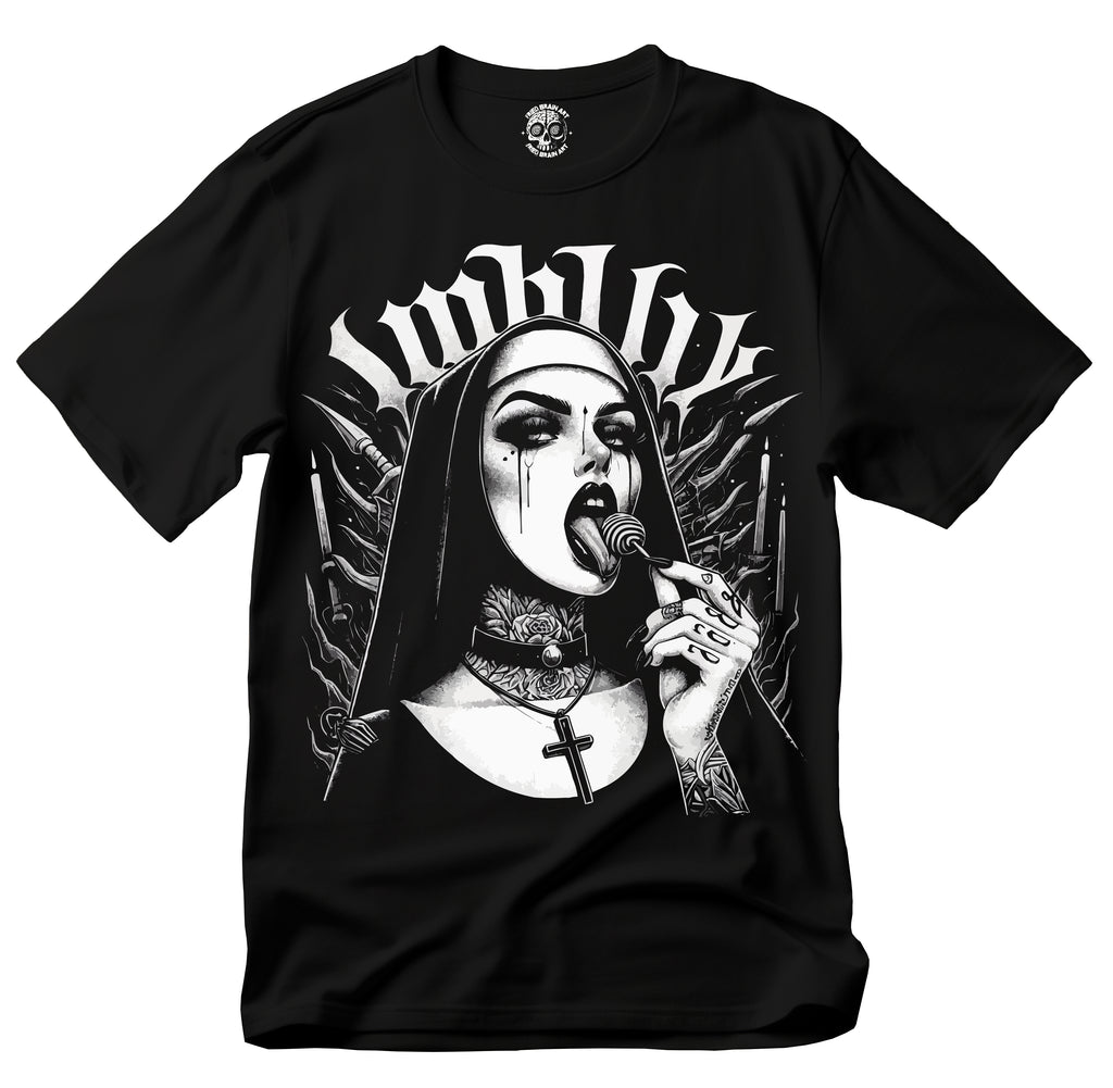 Unholy Nun T- Shirt, Funny Horror Choked Up Unholy Nun Satan Baphomet Gothic T-Shirt, Nun Shirt, Unholy Shirt, Halloween Shirt, Dark nun