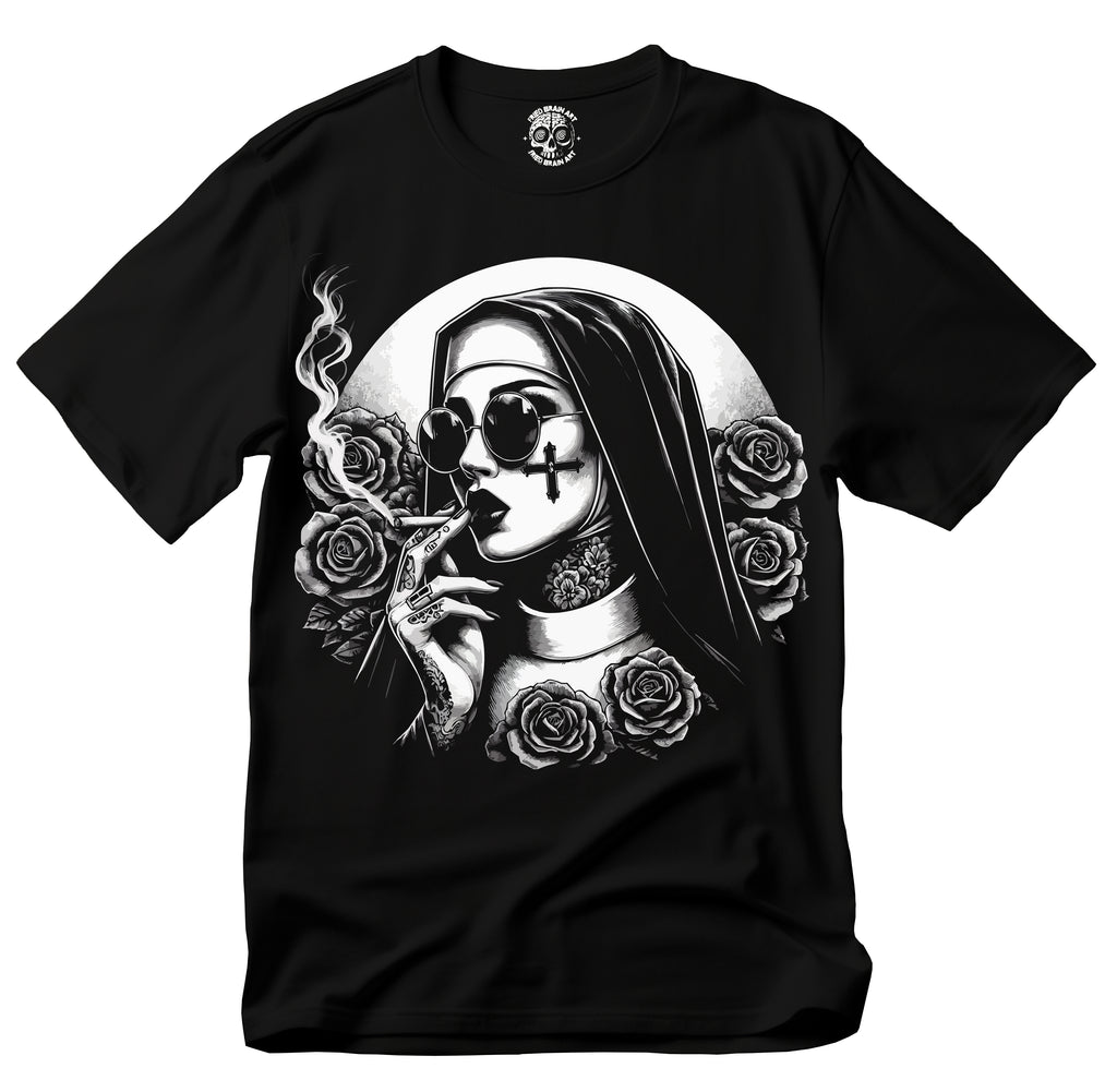 Unholy Nun T- Shirt, Funny Horror Choked Up Unholy Nun Satan Baphomet Gothic T-Shirt, Nun Shirt, Unholy Shirt, Halloween Shirt, Dark nun